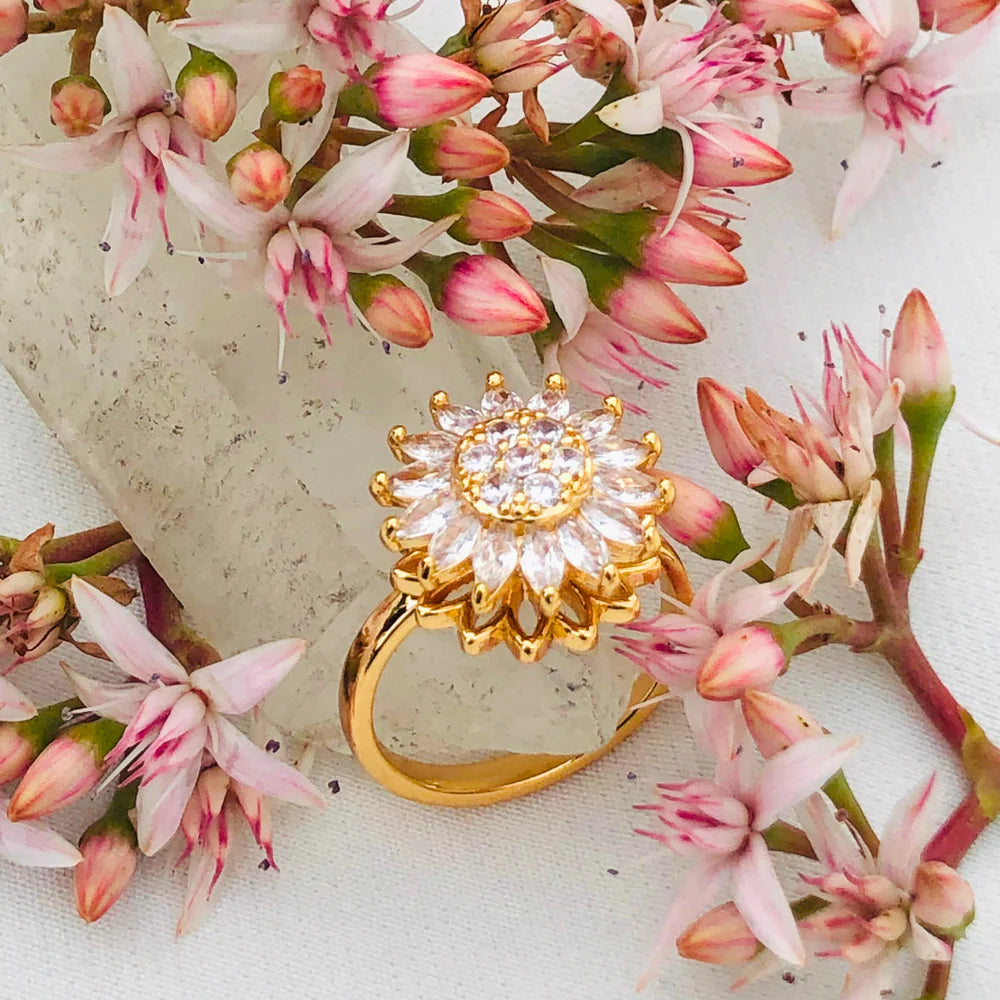 Anillo Girasol Giratorio 🌻 Caja de Regalo