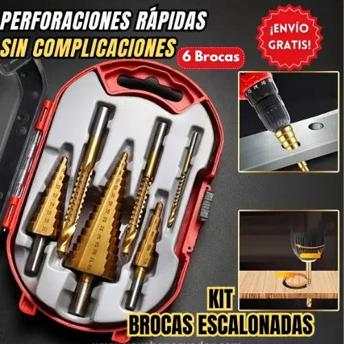 ¡TALADRA COMO UN PROFESIONAL CON EL SET DE 6 BROCAS ESCALONADAS DE TITANIO!
