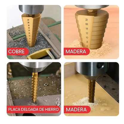 ¡TALADRA COMO UN PROFESIONAL CON EL SET DE 6 BROCAS ESCALONADAS DE TITANIO!