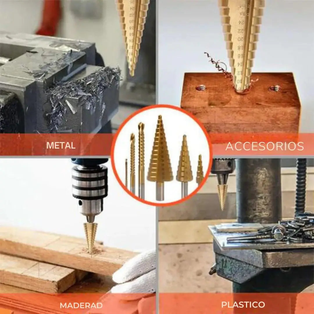 ¡TALADRA COMO UN PROFESIONAL CON EL SET DE 6 BROCAS ESCALONADAS DE TITANIO!